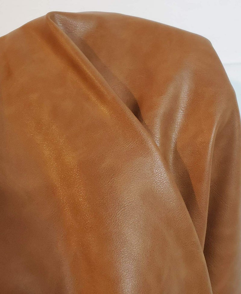 NAT LEATHERS Cognac British Tan Faux Vegan (Peta Approved) Leather Synthetic Pleather 0.9 mm 1 Yard Cut (36 inch x 54 inch) Smooth Upholstery (Cognac) NAT Leathersâ„¢ - Image 1
